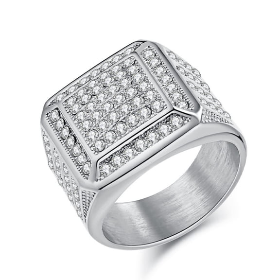 Flydeer Rings for Men Titanium Steel Hip Hop Iced Out Rings Square Men Rings Punk Ring Club ring Size 10