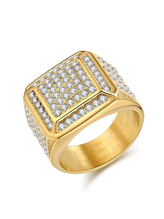 Rings for Men Titanium Steel Hip Hop Iced Out Rings Square Yellow Men Rings Punk Ring Club ring Size 9