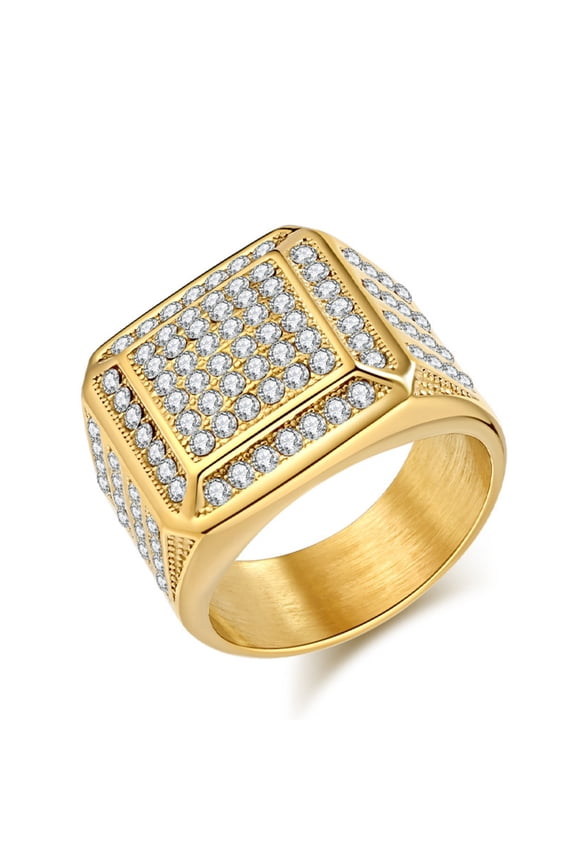 Rings for Men Titanium Steel Hip Hop Iced Out Rings Square Yellow Men Rings Punk Ring Club ring Size 9