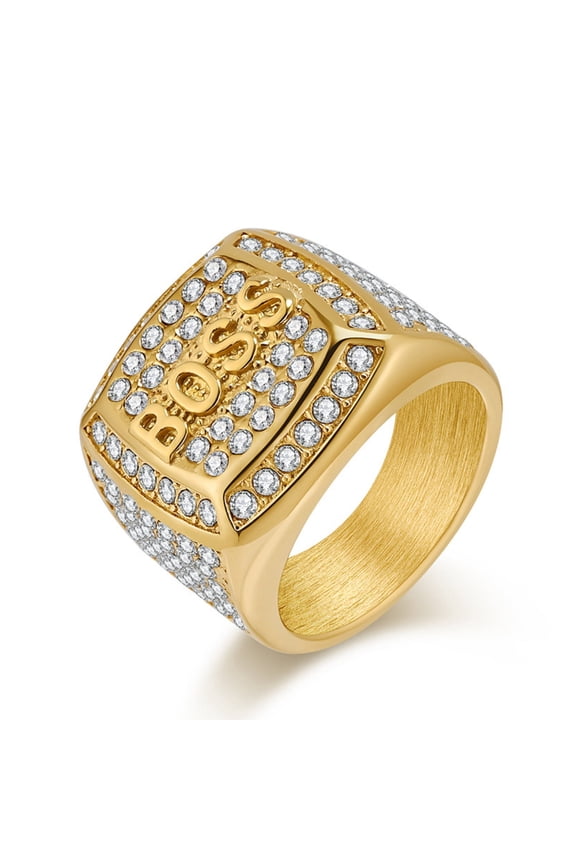 Rings for Men Titanium Steel Hip Hop Iced Out Rings Yellow Men Rings Big Boss Rings Size 10