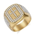 thumbnail image 1 of Flydeer Rings for Men Titanium Steel Hip Hop Iced Out Rings Yellow Men Rings Cross Rings Bling Religious Jewelry Size 8, 1 of 6