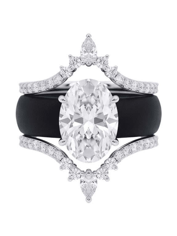 Silicone Ring Set for Women 3PCS Engagement Ring Set Oval Cut 5A CZ Stackable Vintage Rings Black Jewelry Gift for Her Size 8