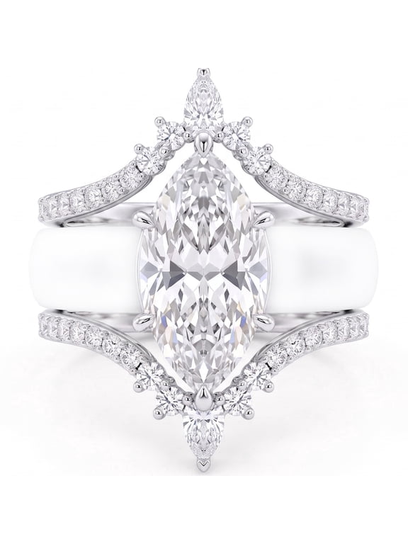 Silicone Ring Set for Women Marquise Cut 3PCS Wedding Rings 5A CZ Stackable Curved Jewelry Gift for Her Size 7