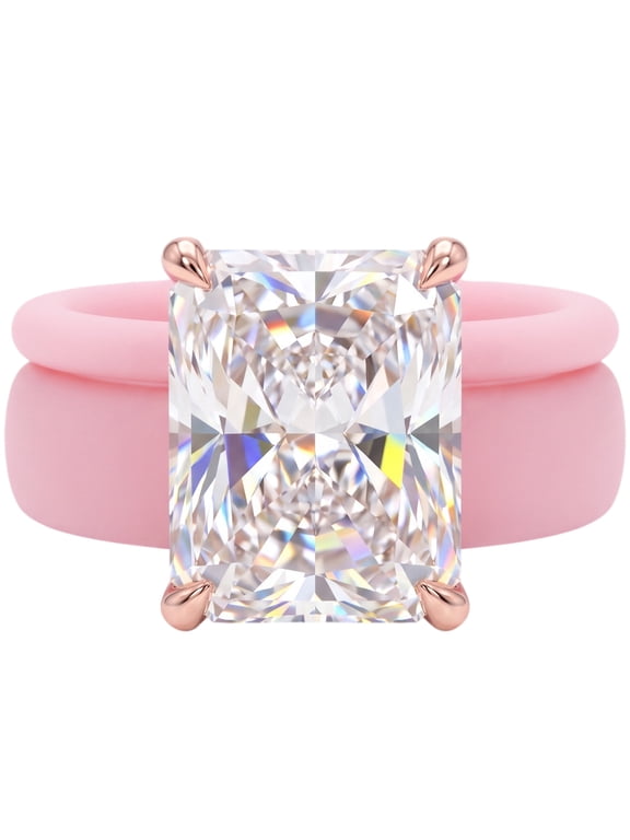 Silicone Rings for Women 2PCS Radiant Cut Solitaire Engagement Ring 5A CZ Pink Stackable Wedding Band Size 8