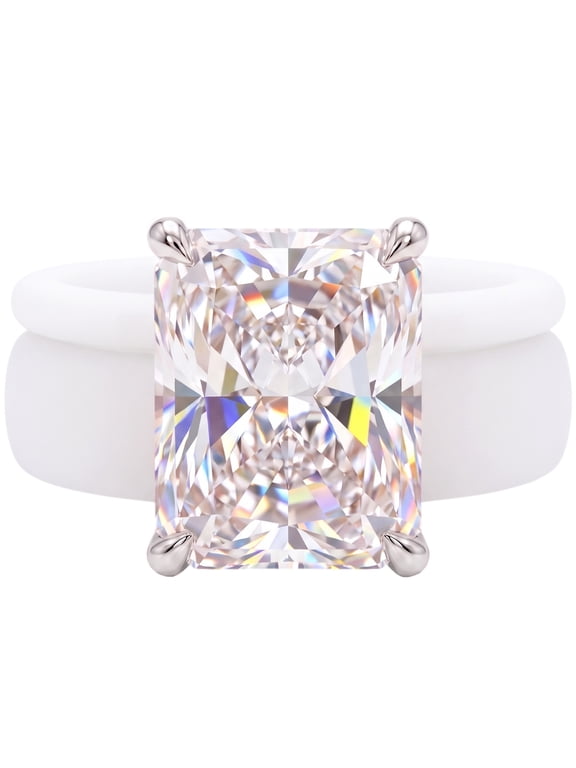 Silicone Rings for Women 2PCS Radiant Cut Solitaire Engagement Ring 5A CZ Stackable Wedding Band Size 7