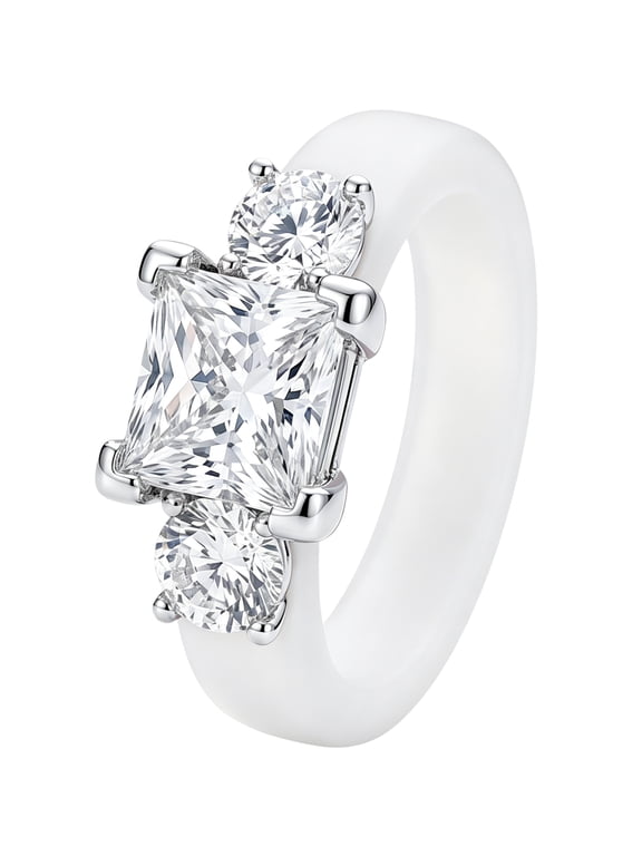 Silicone Rings for Women 3 Stones Princess Round Cut Engagement Rings Promise 5A CZ Wedding Ring Jewelry for Her Size 7