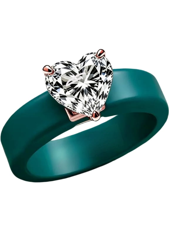 Silicone Rings for Women Heart Cut Solitaire Promise Engagement Ring 5A CZ Ocen color Stackable Wedding Band Size 7