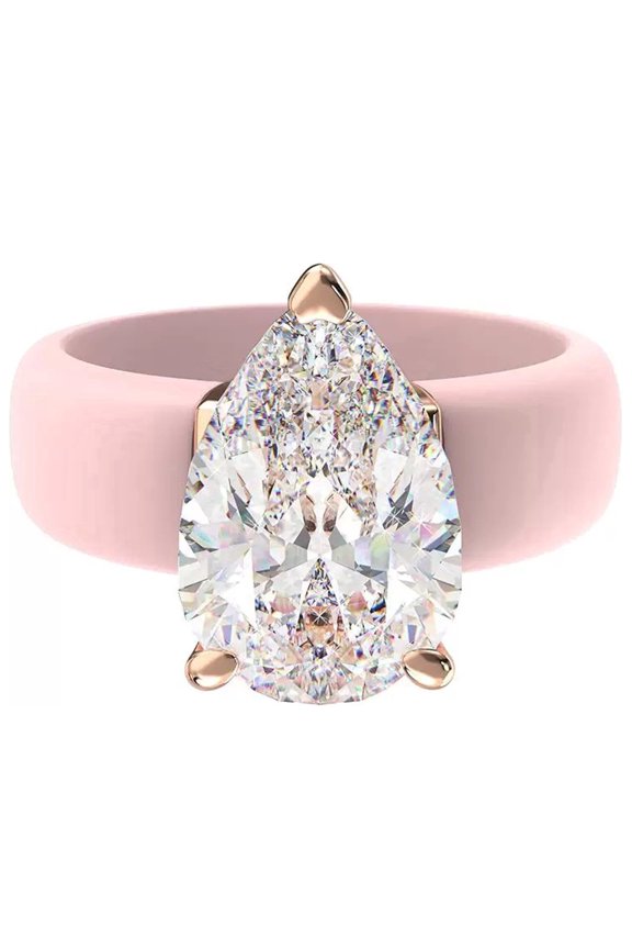 Silicone Wedding Ring for Women 2.7CT Pear Cut Solitaire Engagement Ring Stackable Rubber Wedding Band Pink 5A CZ Hypoallergenic Size 6