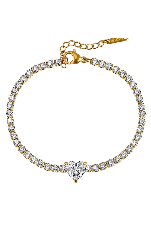 Tennis Bracelets for Women Heart Simulated Diamonds Stainless Steel Adjustable Anniversary Birthday Jewelry Gifts for Women