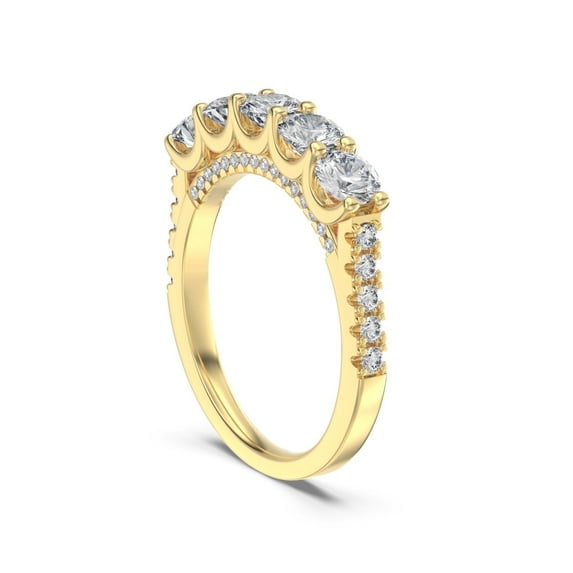 Flydeer Wedding Band Engagement Ring for Women Five Stone with Side Stones Round Cut 14K Yellow Gold Plated 925 Sterling Silver with 5A CZ Anniversary Ring for Her Size 5