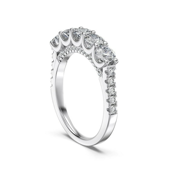 Flydeer Wedding Band Engagement Ring for Women Five Stone with Side Stones Round Cut 925 Sterling Silver 5A Cubic Zirconia Anniversary Ring for Her Size 7