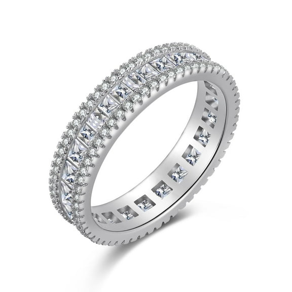 Flydeer Wedding Band for Women Eternity Ring 925 Sterling Silver AAAAA Cubic Zirconia Size 7