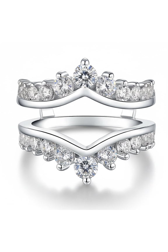 Wedding Bands Ring Enhancers for Engagement Rings Stacking Crown Curved Silver 18K Plated Size 7
