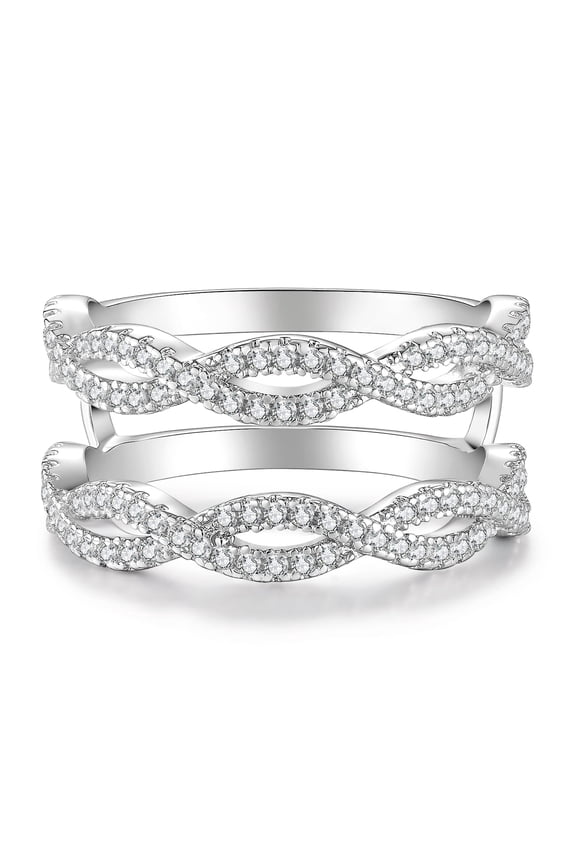 Wedding Bands Stacking Ring Enhancers for Engagement Rings Infinity Wrap 5A CZ Silver 18K Plated Size 5