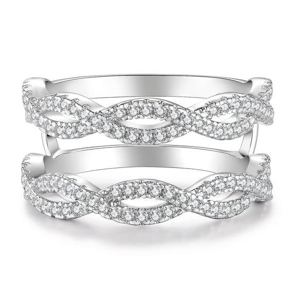Flydeer Wedding Bands Stacking Ring Enhancers for Engagement Rings Infinity Wrap 5A CZ Silver 18K Plated Size 7