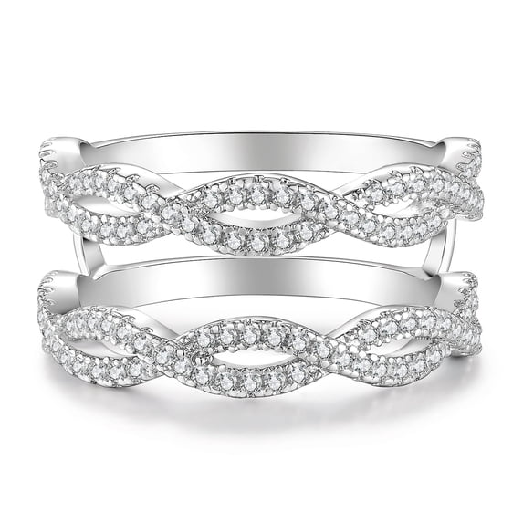 Flydeer Wedding Bands Stacking Ring Enhancers for Engagement Rings Infinity Wrap 5A CZ Silver Plated Size 7
