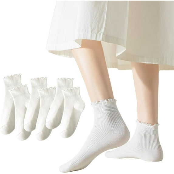 Flydo Ruffle Socks Women Cotton Socks Cute White Socks for Women Girls Lettuce Edge Socks Women Frilly Low Socks 5-10 Pack
