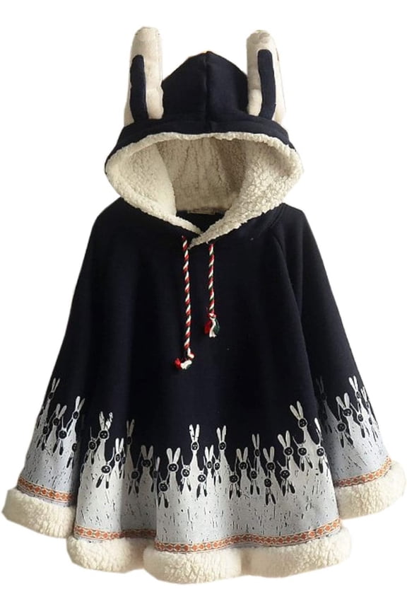 Flygo Women Girl's Cute Fleece Lined Hooded Cape Poncho Cloak Coat Animal Printed