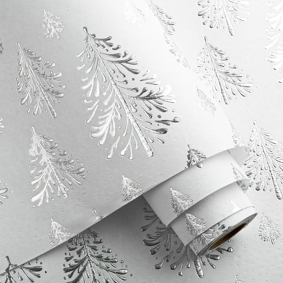Flyhill Kraft Christmas Wrapping Paper,Silver Gold 3D Embossed Foil Christmas Tree with Woodlands Wrap Paper for Holiday, Party,Celebration, New Year (17 Inch X 32.8 Feet)