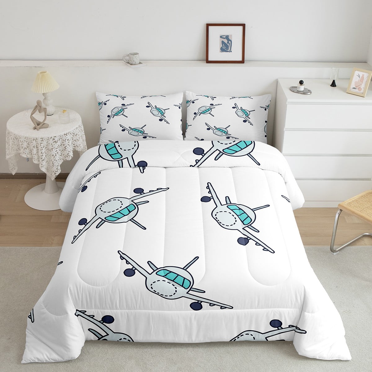 Flying Airplane Bedding Comforter Sets Cartoon Aircraft Bedding Queen