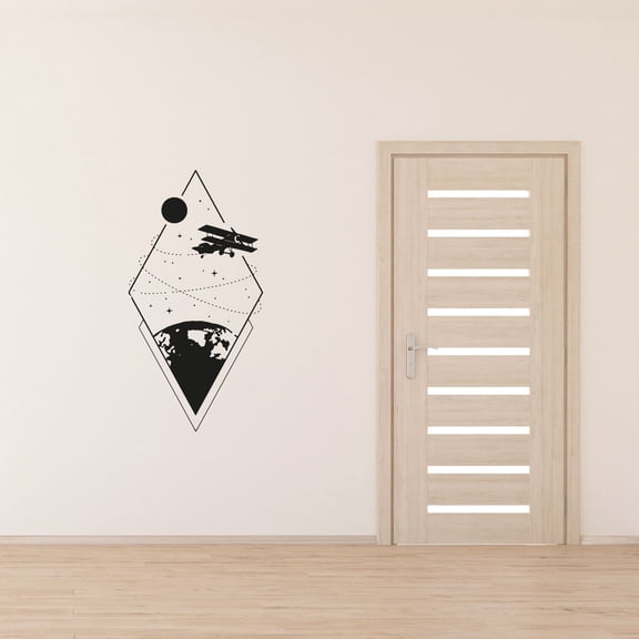Flying Airplane Scene Silhouette Air Plane Jet Helicopter Wall Sticker Art Decal for Girls Boys Kids Room Bedroom Nursery House Fun Home Decor Stickers Wall Art Vinyl Decoration Size (10x6 inch)