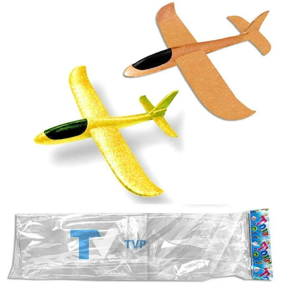 Flying Airplane Toys, 19" Large Gilded Foam Plane, Cool Flying Toys for Kids, Excellent Gift for 3+ Year Childrens, Good for Remove Bad Habit of Mobile ( Orange & Yellow 1PK Each )