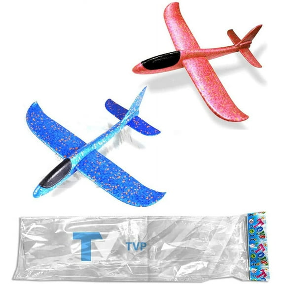 Flying Airplane Toys, 19" Large Gilded Foam Plane, Cool Flying Toys for Kids, Excellent Gift for 3+ Year Childrens, Good for Remove Bad Habit of Mobile ( Red & Blue 1PK Each )