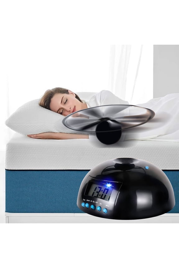 Flying Alarm Clock, Rotating Wake Up Alarm Clock for Heavy Sleepers, Vibrating Run Away Bedroom Clock with Helicopter Design Large LCD Screen