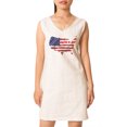thumbnail image 1 of Flying America Flag -2 Printed Vintage V-neck Linen Mini Shift Dress WDS_02 4, 1 of 1