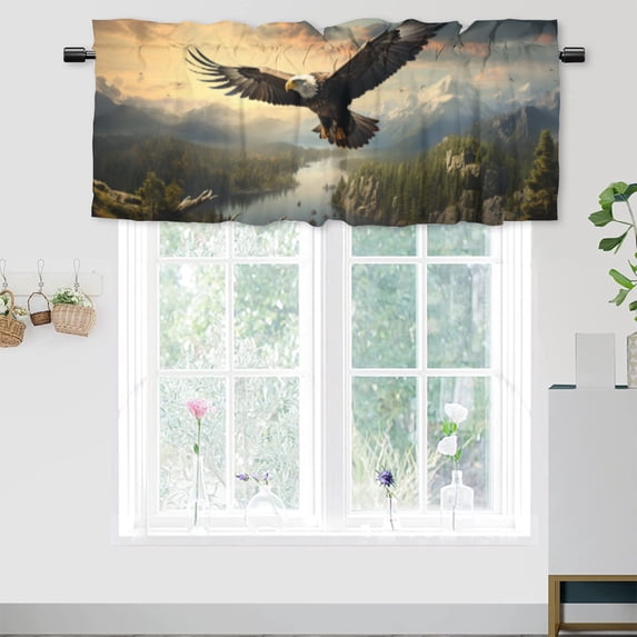Flying Bald Eagle Window Curtain Valances Nature Forest Wildlife Eagle Window Valance for Living Room Bedroom, Kitchen Valance Rod Pocket Window Curtain 54 by 18 in, 1 Panel