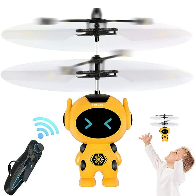 Flying Ball Toys Infrared Induction Colorful Built-in LED RC Robot Drone Toy Indoor Outdoor Games Toys for Kids Boys Girls 6 7 8 9 10 Year Old Birthday Xmas Gifts (Yellow)