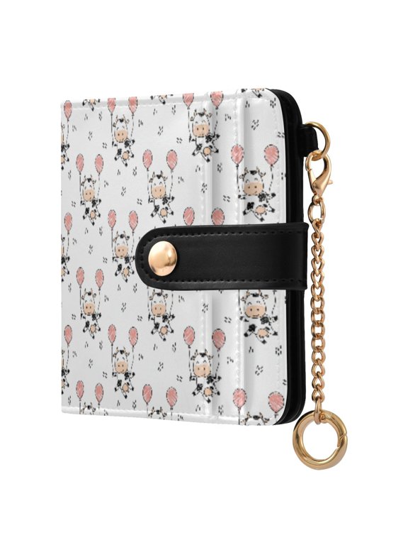 Flying Balloon Cow Small Wallet for Women RFID Blocking Bifold PU Leather Credit Card Holder with Zipper Coin Pocket Compact Cute Travel Purse Magnetic Snap 7 Card Slots