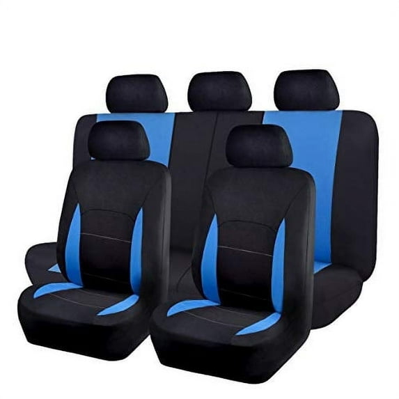 Flying Banner Black Blue Polyester Fabric, Zippered, Car Seat Covers Full Set, 9 Pieces