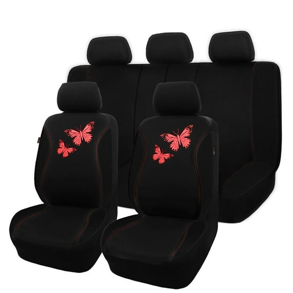 Flying Banner Butterfly Full Set Car Seat Cover Split Air Mesh Fit Car Truck SUV for Women Lady Girl Black