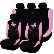 Flying Banner Butterfly Full Set Car Seat Cover Split Air Mesh Fit Car Truck SUV for Women Lady Girl Pink