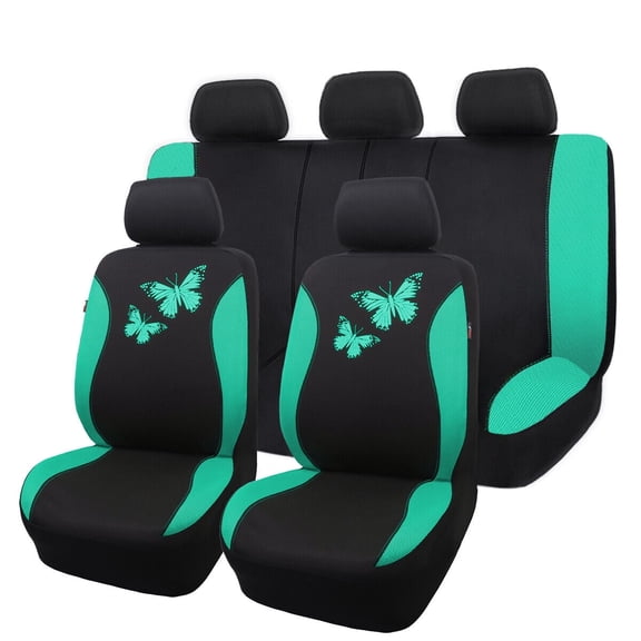 Flying Banner Butterfly Full Set Car Seat Cover Split Air Mesh Fit Car Truck SUV for Women Mint Green