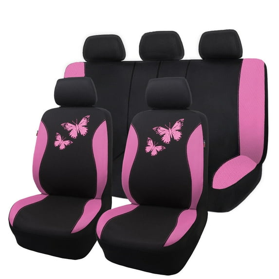 Flying Banner Butterfly Full Set Car Seat Cover Split Air Mesh Fit Car Truck SUV for Women Pink