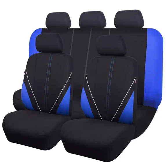 Flying Banner Car Seat Covers Front Rear Full Set Protectors Auto Interior Car Accessories Rear Bench Split 40/60 50/50 60/40 Piping Sporty Blue Black