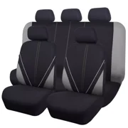Flying Banner Car Seat Covers Front Rear Full Set Protectors Auto Interior Car Accessories Rear Bench Split 40/60 50/50 60/40 Piping Sporty Gray Black