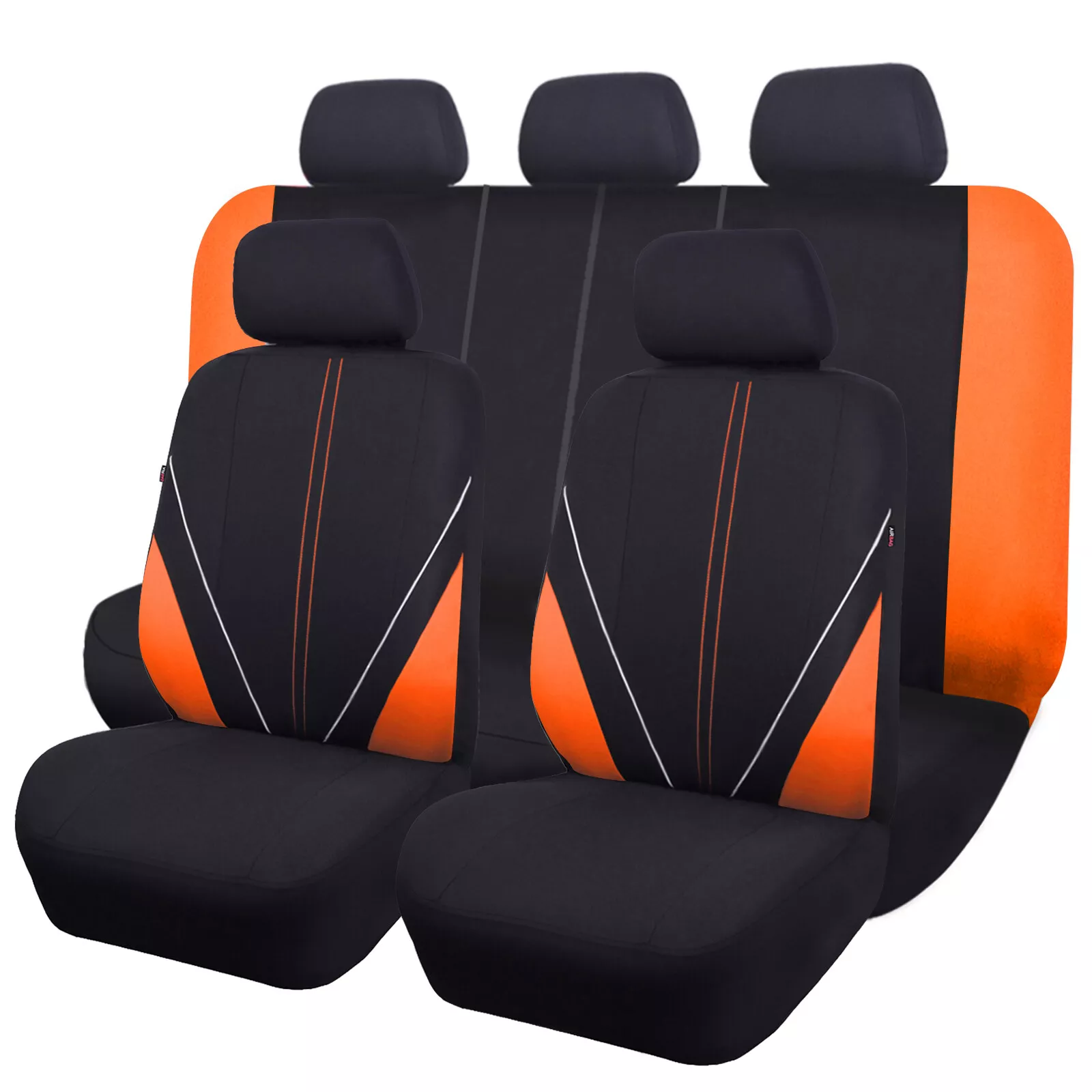 Flying Banner Car Seat Covers Front Rear Full Set Protectors Auto Interior Car Accessories Rear Bench Split 40/60 50/50 60/40 Piping Sporty Orange Black