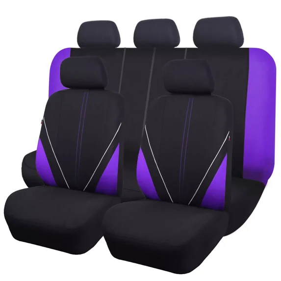 Flying Banner Car Seat Covers Front Rear Full Set Protectors Auto Interior Car Accessories Rear Bench Split 40/60 50/50 60/40 Piping Sporty Purple Black