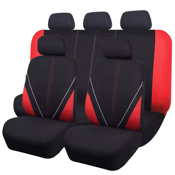 Flying Banner Car Seat Covers Front Rear Full Set Protectors Auto Interior Car Accessories Rear Bench Split 40/60 50/50 60/40 Piping Sporty Red Black