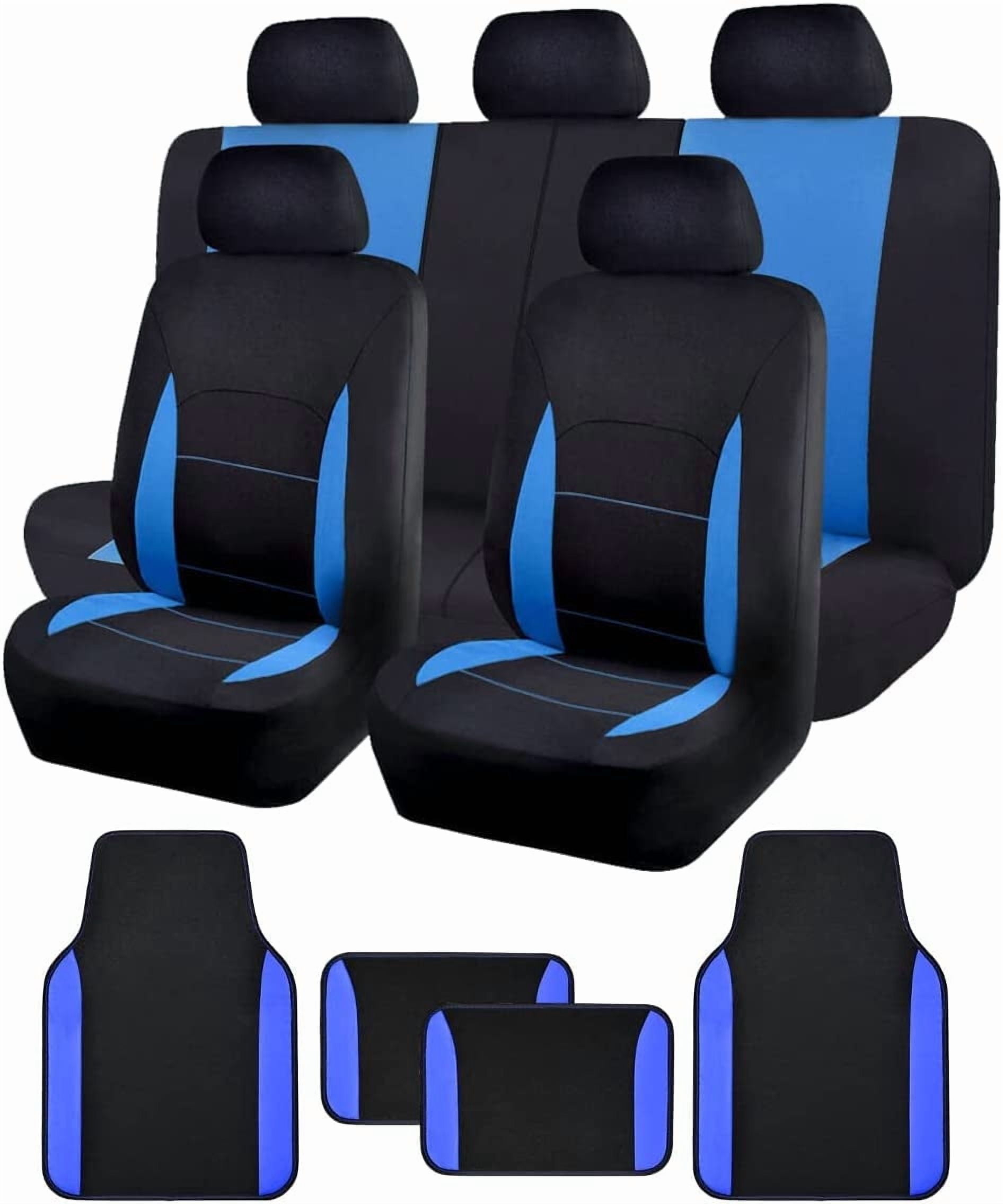 Flying Banner Car Seat Covers Front Seats Rear Bench Polyester car seat Protectors Easy installations Rear Bench Split Classic Man Lady Truck (Full Set - Low Back - Combo Pack, Black Blue)