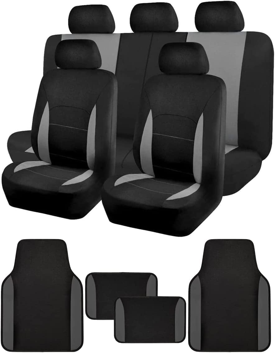 Flying Banner Car Seat Covers Front Seats Rear Bench Polyester car seat Protectors Easy installations Rear Bench Split Classic Man Lady Truck (Full Set - Low Back - Combo Pack, Black Gray)