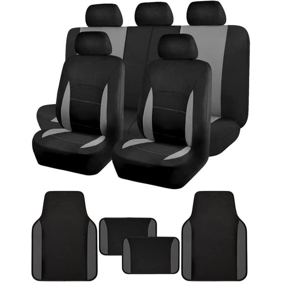 Flying Banner Car Seat Covers Front Seats Rear Bench Polyester car seat Protectors Easy installations Rear Bench Split Classic Man Lady Truck (Full Set - Low Back - Combo Pack, Black Gray)