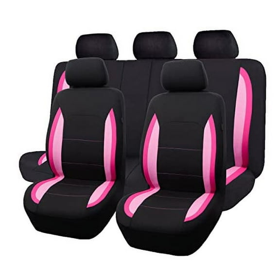 Flying Banner Car Seat Covers Front Seats Rear Bench Polyester car seat Protectors Easy installations Rear Bench Split Classic Man Lady Truck (Full Set -- Low Back, Black Pink & Light Pink)