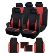 Flying Banner Car Seat Covers Front Seats Rear Bench Polyester car seat Protectors Easy installations Rear Bench Split Classic Man Lady Truck (Full Set - Low Back - Combo Pack, Black Red)