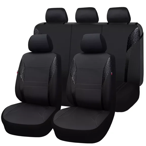 Flying Banner Car Seat Covers Protectors Full Set Synthetic Leather Mesh Rear benc Split Fashion Woman Sporty Femal SUV Truck Black