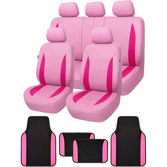 Flying Banner Combo Pack car seat Covers car Floor mats and Steering Wheel Cover car Truck SUV (Seat Covers + Floor mats, Pink)