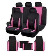 Flying Banner Combo Pack car seat Covers car Floor mats and Steering Wheel Cover car Truck SUV (Seat Covers + Floor mats, Pink)